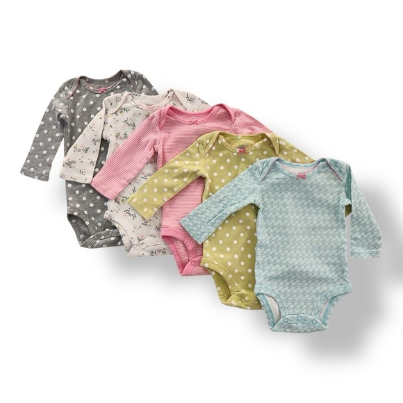 Carter’s | Bundle of Patterned Long Sleeve Bodysuits (0-3 mos) - Picture 1 of 7